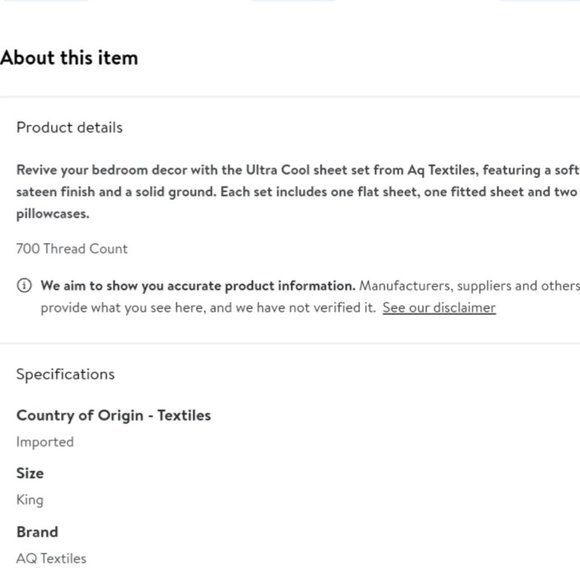 'AQ TEXTILES 'GRAYSON' LUXURY ULTRA COOL COTTON 700 THREAD COUNT KING SHEET SET - Picture 11 of 16